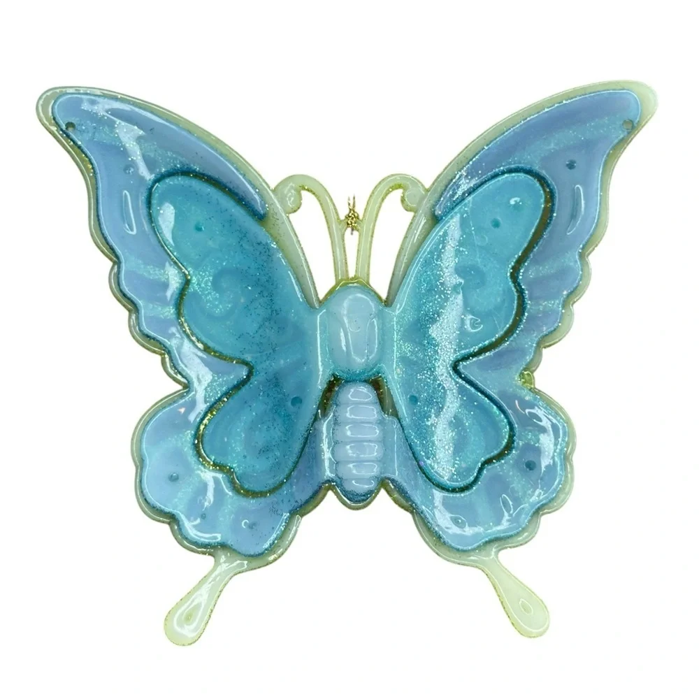 Glittery Green and Blue Butterfly Ornament